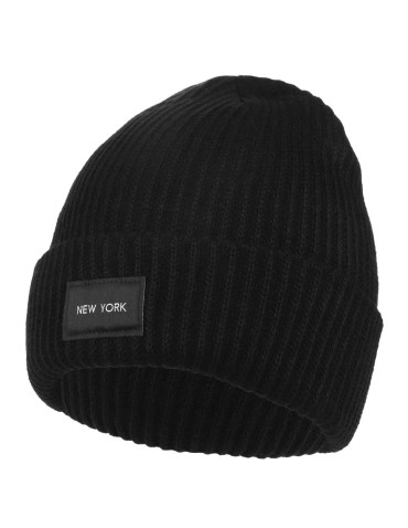 Czapki - Czarna czapka damska typu beanie z naszywką NEW YORK CZARNY - produkt 3