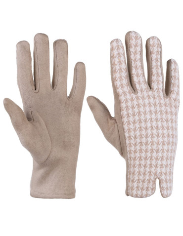 Rękawiczki - Eleganckie rękawiczki damskie w pepitkę BEŻOWY - produkt 1