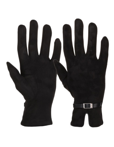 Rękawiczki - Czarne rękawiczki damskie eleganckie zamszowe z klamrą CZARNY - produkt 1