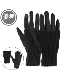 Czarne rękawiczki damskie sweterkowe ocieplane dotykowe  - produkt 2