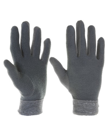 Rękawiczki damskie - Cienkie rękawiczki damskie z koronkowym wykończeniem GRAFIT - produkt 1