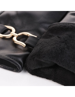 Eleganckie rękawiczki damskie eko skóra ocieplane z klamrą  - produkt 2