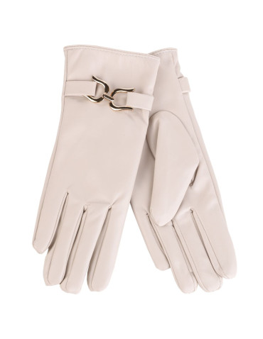 Rękawiczki - Eleganckie rękawiczki damskie eko skóra ocieplane z klamrą KREMOWY - produkt 1