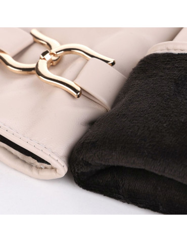 Rękawiczki - Eleganckie rękawiczki damskie eko skóra ocieplane z klamrą KREMOWY - produkt 2