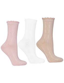 Skarpetki damskie długie z ażurowym wzorem 3-pak
