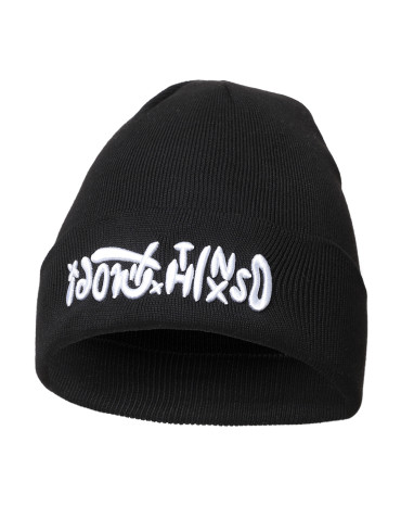 Czapki - Męska czapka zimowa beanie z haftem CZARNY - produkt 1