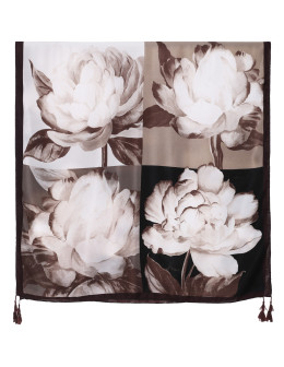 Szal damski z kwiatowym motywem i frędzlami - produkt 2