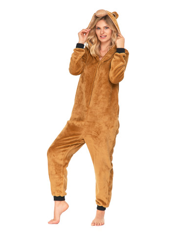 Długi rękaw - Piżama onesie w misia unisex kostium jednoczęściowy BRĄZOWY - produkt 1