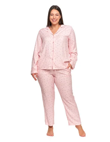 Damska piżama z długim rękawem i spodniami wiskoza Plus Size - RÓŻOWY