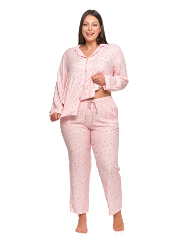 Długi rękaw - Damska piżama z długim rękawem i spodniami wiskoza Plus Size RÓŻOWY - produkt 5