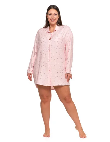 Damska koszula nocna wiskozowa w groszki Plus Size - RÓŻOWY
