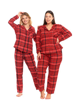 Piżama damska flanelowa w czerwoną kratkę  - produkt 2
