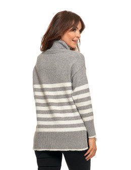 Sweter damski w paski z golfem o luźnym kroju - produkt 2