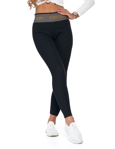 Legginsy - Legginsy damskie ocieplane w prążek wysoki stan CZARNY - produkt 4