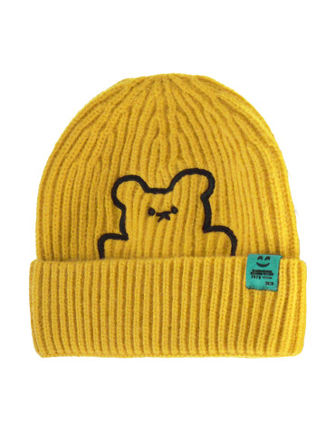 Czapki - Ciepła dziecięca czapka beanie z misiem ŻÓŁTY - produkt 1
