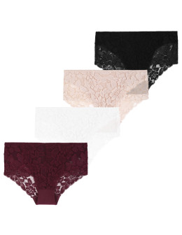 Damskie majtki figi z wysokim stanem i koronką bawełna 4-pak