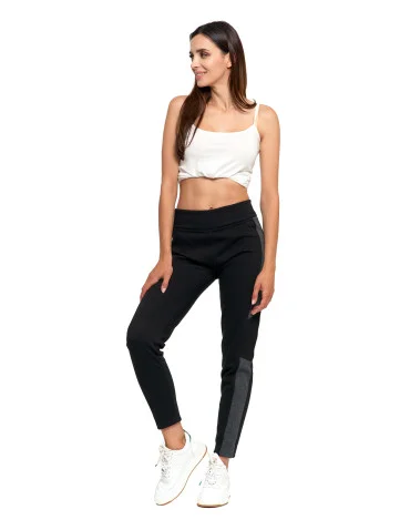 Legginsy damskie ocieplane z wysokim stanem - CZARNY