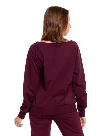 Bluza damska dresowa o klasycznym kroju z nadrukiem - BORDOWY - produkt 2