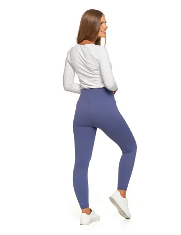 Prążkowane legginsy damskie sportowe z wysokim stanem - NIEBIESKI - produkt 2