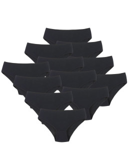 Figi majtki damskie bawełna z elastanem czarne 12-pak