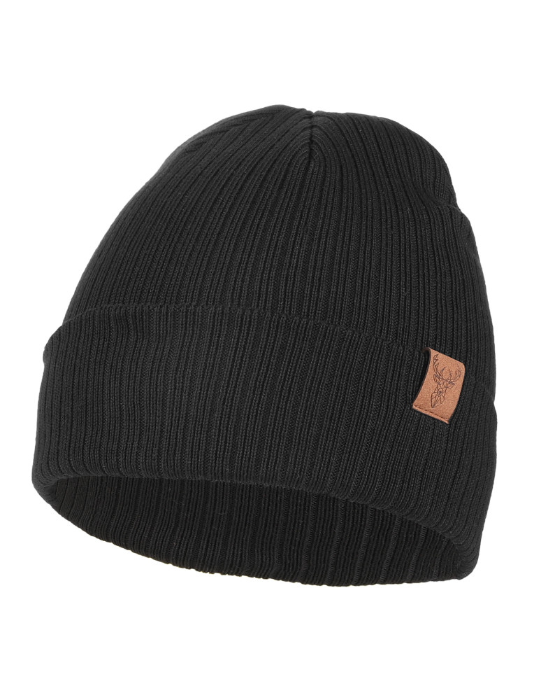 Czapka damska typu beanie w prążek gładka CZARNY