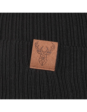 Czapki - Czapka damska typu beanie w prążek gładka CZARNY - produkt 2