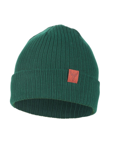 Czapki - Czapka damska typu beanie w prążek gładka ZIELONY - produkt 1