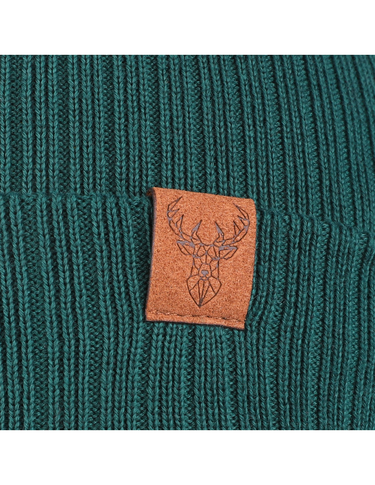 Czapki - Czapka damska typu beanie w prążek gładka ZIELONY - produkt moraj.pl 2
