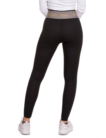 Legginsy - Legginsy damskie ocieplane w prążek wysoki stan CZARNY - produkt 2