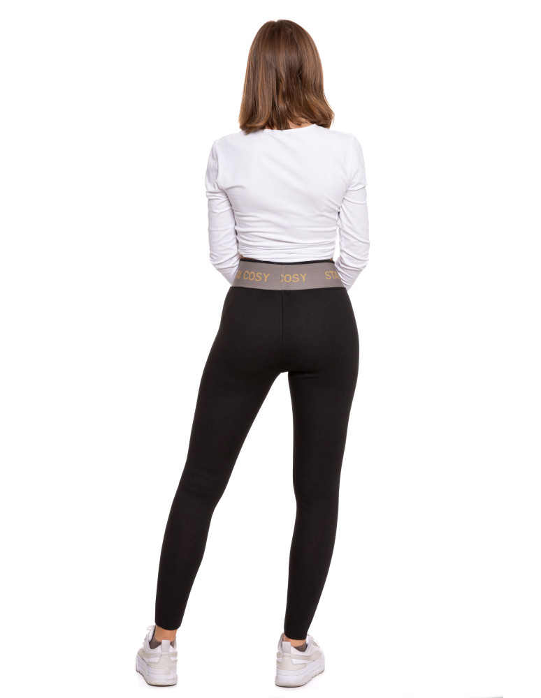 Legginsy - Legginsy damskie ocieplane w prążek wysoki stan CZARNY - produkt moraj.pl 8