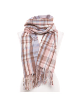 Stylowy szal damski w kratkę z frędzlami