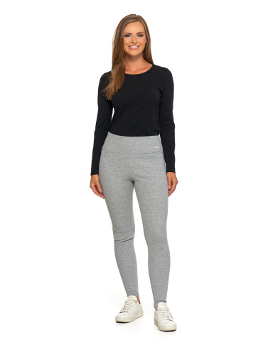 Legginsy - Prążkowane legginsy damskie z wysokim stanem ocieplane JASNY SZARY - produkt 1