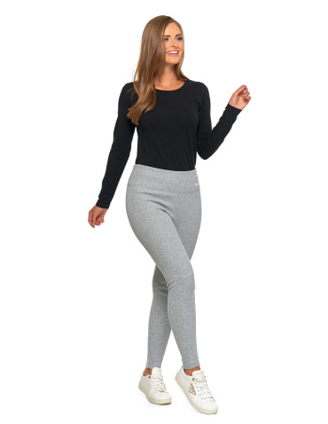 Legginsy - Prążkowane legginsy damskie z wysokim stanem ocieplane JASNY SZARY - produkt 2
