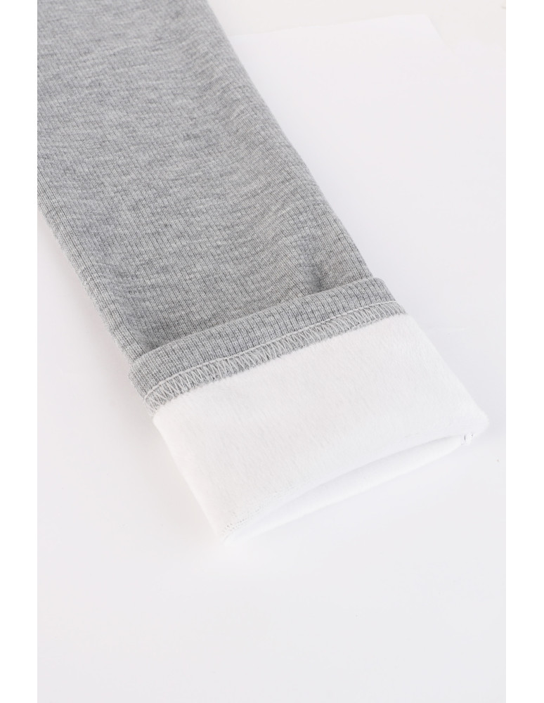 Legginsy - Prążkowane legginsy damskie z wysokim stanem ocieplane JASNY SZARY - produkt moraj.pl 5