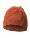 Czapka damska beanie w prążek z domieszką wełny BRĄZOWY