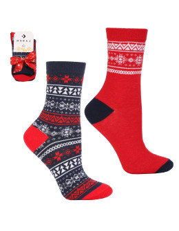 Świąteczne skarpetki damskie długie w norweski wzór 2-pak