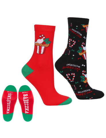 Skarpety damskie z napisem świąteczna babeczka 2-pak