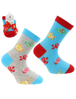 Długie skarpetki dziecięce w świąteczne ciasteczka 2-pak
