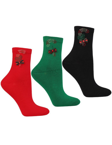 Skarpetki damskie długie w świąteczny wzór z kokardką 3-pak