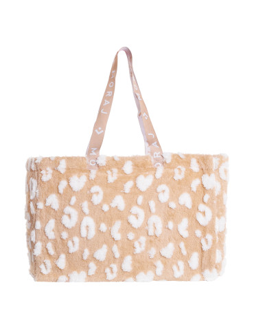 Akcesoria i dekoracje - Torba shopper w cętki z pluszowym wykończeniem BEŻOWY - produkt 1