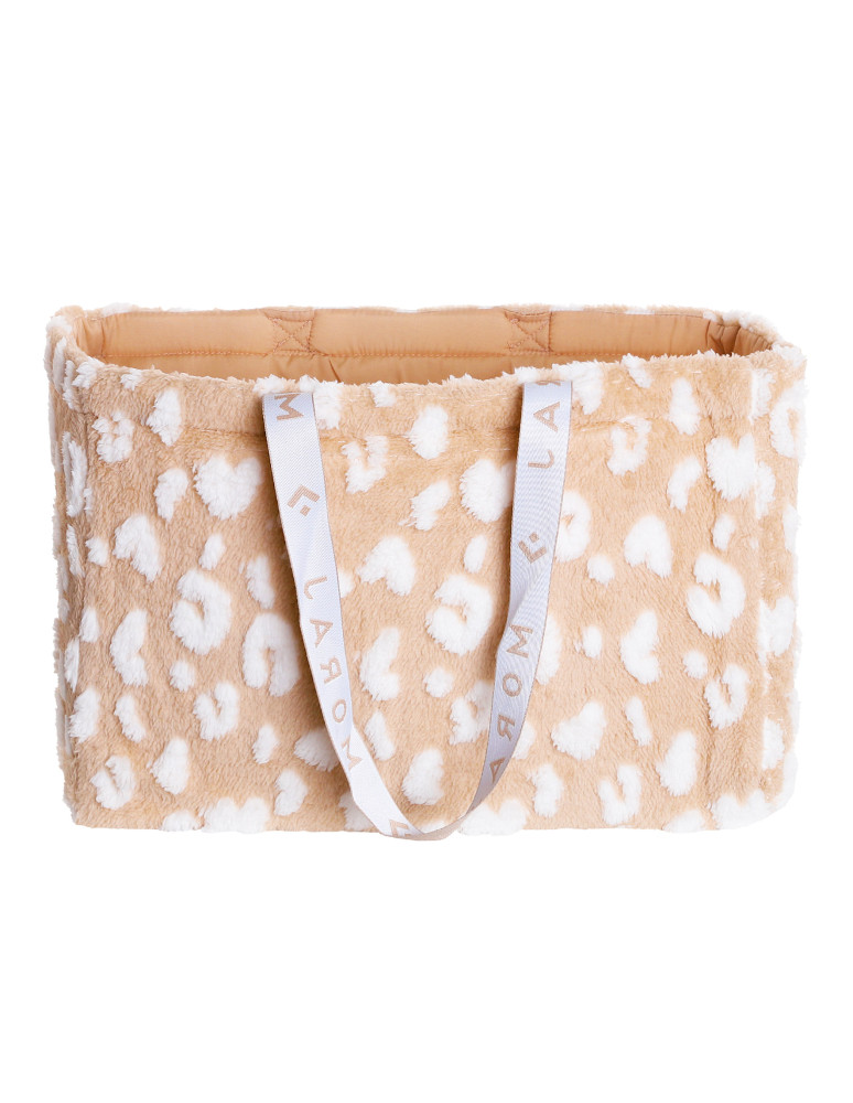 Akcesoria i dekoracje - Torba shopper w cętki z pluszowym wykończeniem BEŻOWY - produkt moraj.pl 3