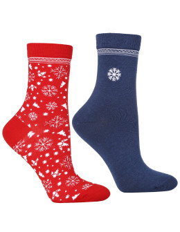 Skarpetki świąteczne damskie śnieżynki i zimowe wzory 2-pak