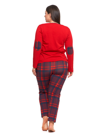 Długi rękaw - Piżama damska dwuczęściowa na długi rękaw w kratkę Plus Size CZERWONY - produkt 2