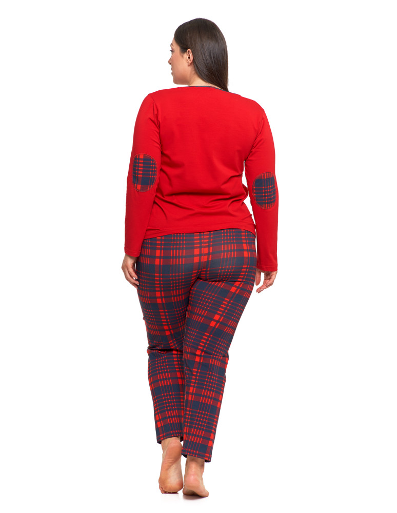 Długi rękaw - Piżama damska dwuczęściowa na długi rękaw w kratkę Plus Size CZERWONY - produkt moraj.pl 2