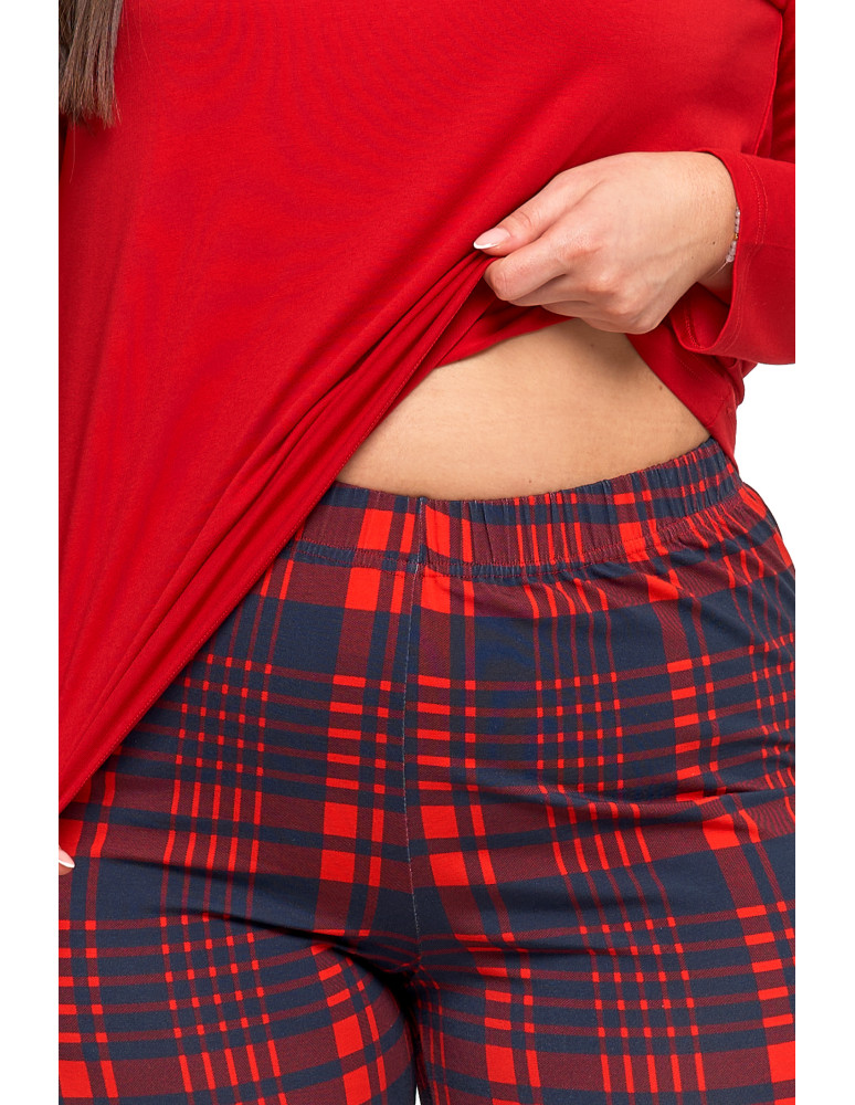 Długi rękaw - Piżama damska dwuczęściowa na długi rękaw w kratkę Plus Size CZERWONY - produkt moraj.pl 3