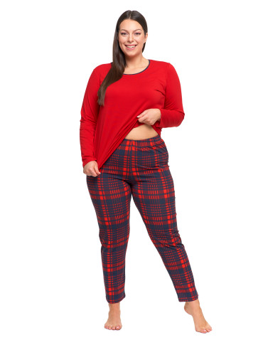 Długi rękaw - Piżama damska dwuczęściowa na długi rękaw w kratkę Plus Size CZERWONY - produkt 4