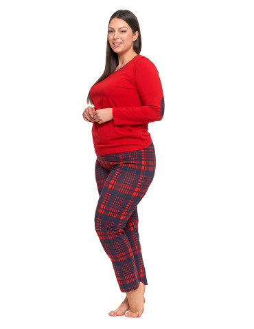 Długi rękaw - Piżama damska dwuczęściowa na długi rękaw w kratkę Plus Size CZERWONY - produkt 5