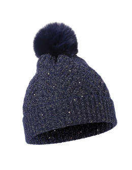 Czapka zimowa damska z pomponem i błyszczącym akcentem