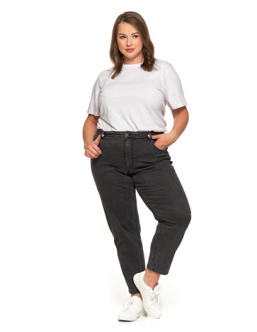 Spodnie - Damskie spodnie jeansowe mom fit CZARNY - produkt 10