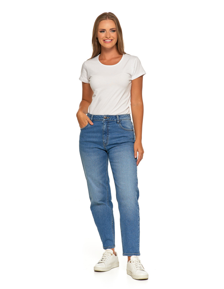 Damskie spodnie jeansowe mom fit NIEBIESKI